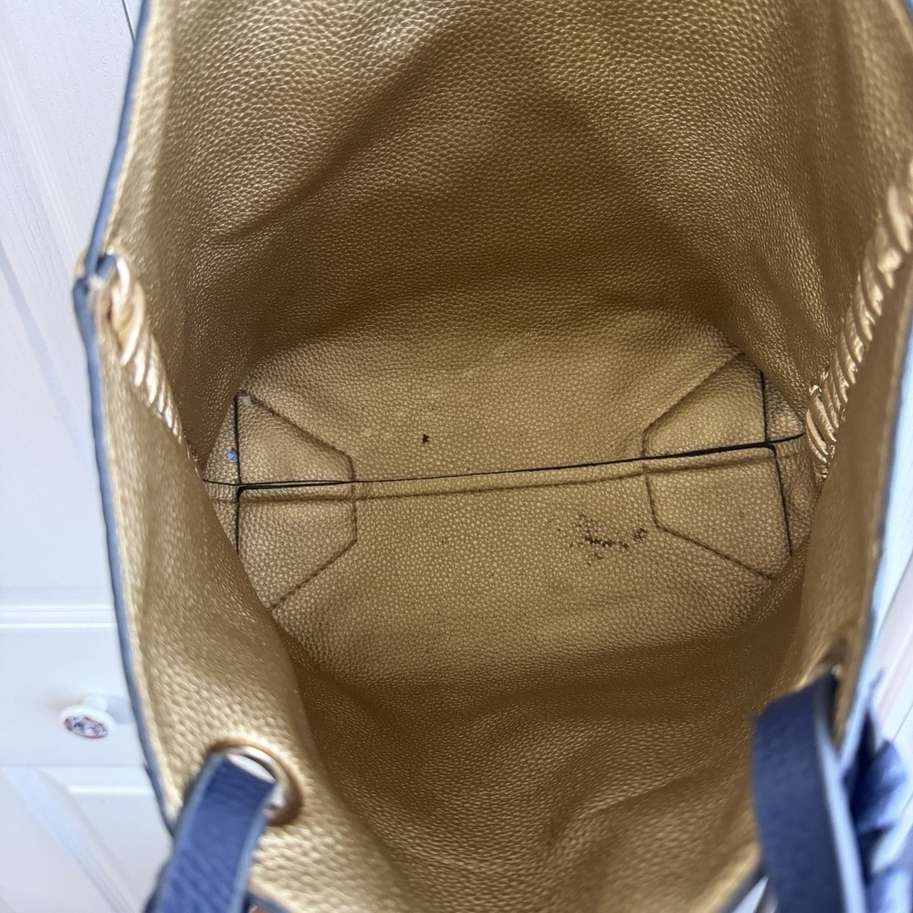 Imoshion Navy Blue Gold Reversible Double Handle Faux Leather Shoulder Bag - Picture 5 of 6